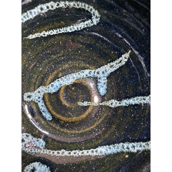 VTG Dough Bowl Studio Pottery Batter Spout Black Blue Signed Boho Whimsygoth 70s - Picture 13 of 15